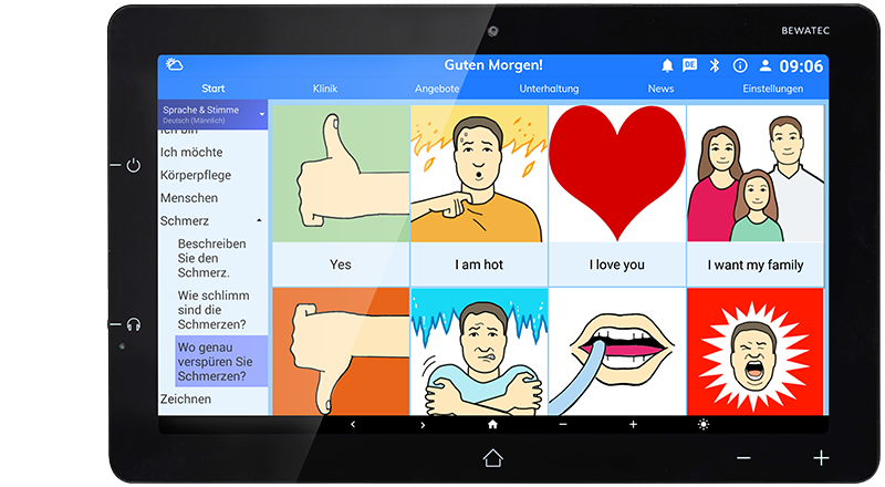 ConnectedCare Tablet mit eHealth Plattform ConnectedCare und Modul Sprechhilfe zur barrierefreien Patientenkommunikation